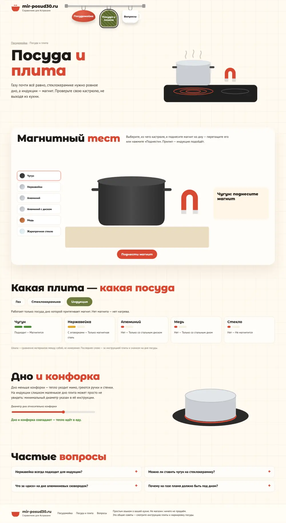 Страница «Посуда и плита»: магнитный тест кастрюли